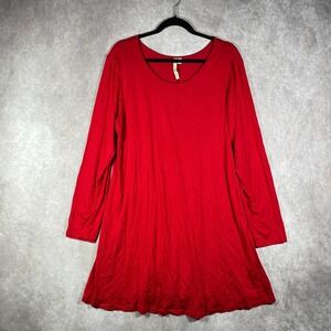Comfy USA Tunic Dress Womens XL Red Long Sleeve Swing Flowy Scoop Neck Stretch